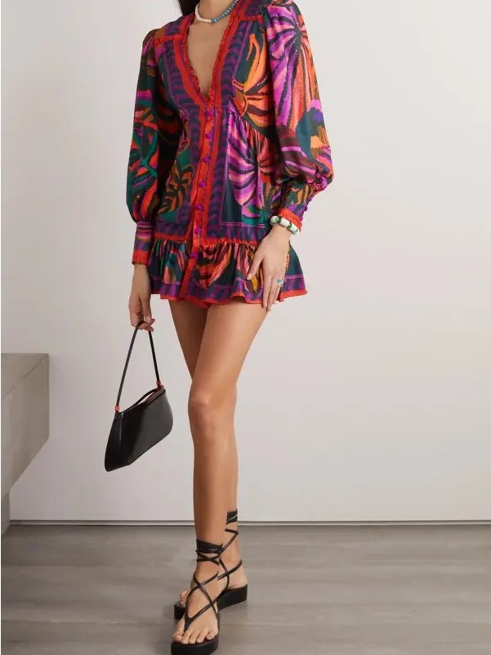 FARM Rio V-Neck Floral Mini Dress in Purple, Pink & Orange